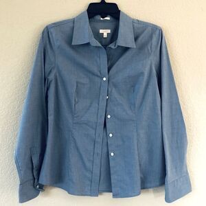 Talbots Blue Long Sleeve Button Down Shirt Petite M